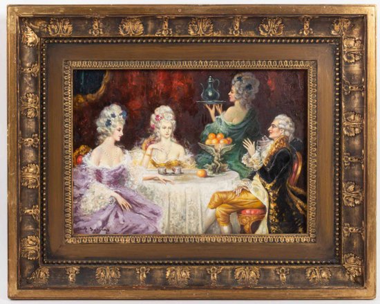 Juan Pablo Salinas, ( 1871-1946 ) Paire De Tableaux Représentant Une Scène d'Intérieur