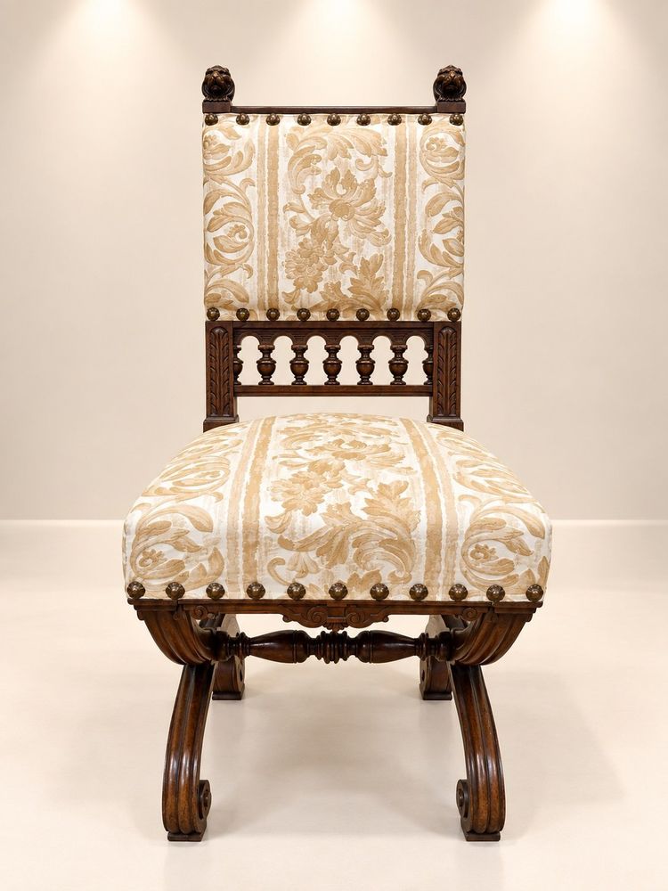 Set of 4 High Period Renaissance Chairs Carved Walnut 19th Century