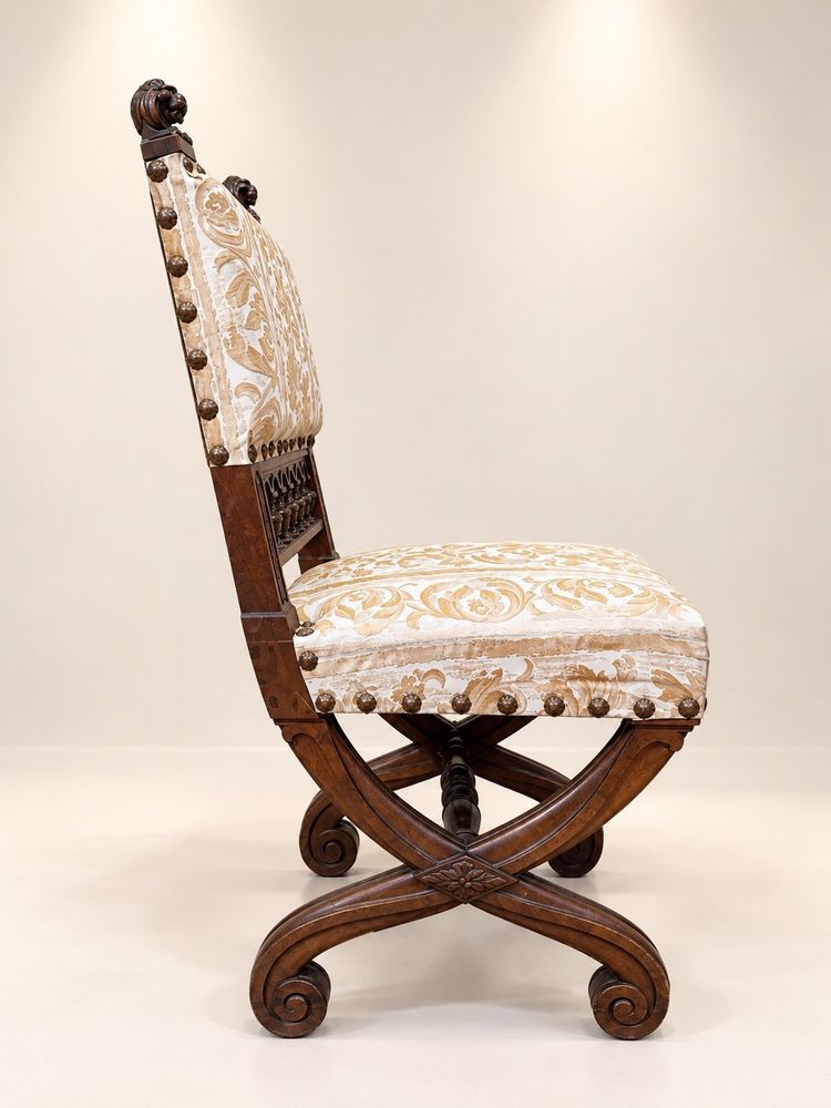 Set of 4 High Period Renaissance Chairs Carved Walnut 19th Century