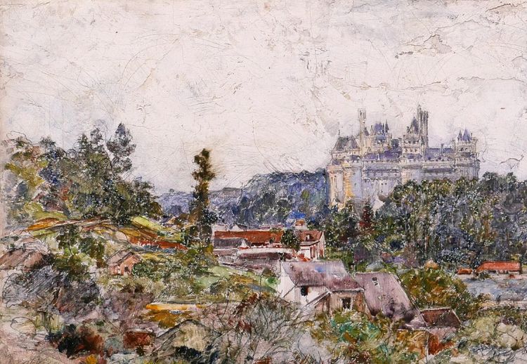 Frédéric HOUBRON 1851-1908 Pierrefonds, das Schloss, Gemälde, 1902 Landschaftsimpressionismus Oise