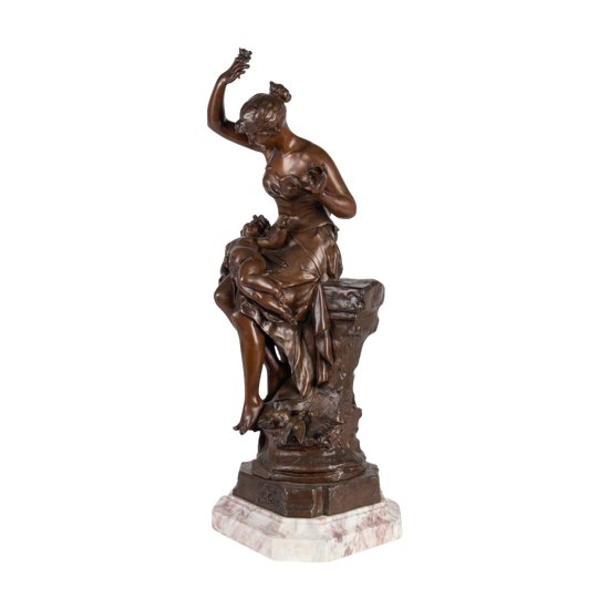 Auguste Dewever, Bronze Représentant Une Femme Et Un Cupidon, époque Napoléon III