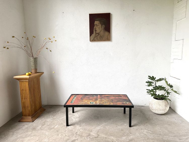 Robert and Jean Cloutier coffee table made of glazed lava and metal, 1950s