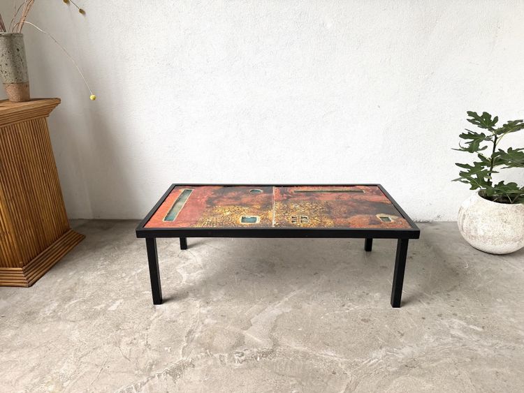 Robert and Jean Cloutier coffee table made of glazed lava and metal, 1950s