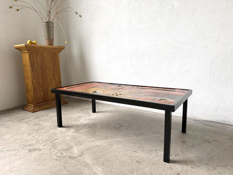 Robert and Jean Cloutier coffee table made of glazed lava and metal, 1950s