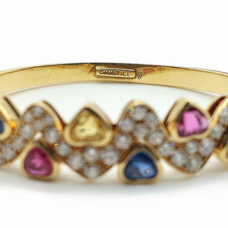 Cristilli diamond and colored sapphire heart-shaped bangle bracelet