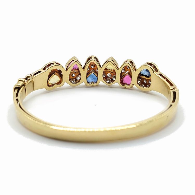 Cristilli diamond and colored sapphire heart-shaped bangle bracelet