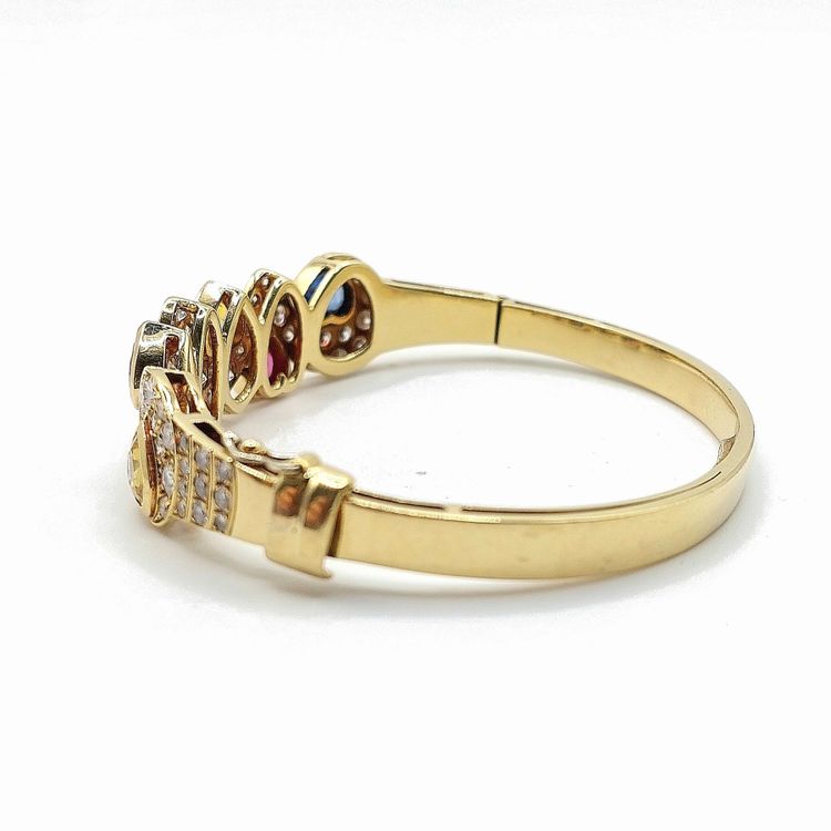 Cristilli diamond and colored sapphire heart-shaped bangle bracelet