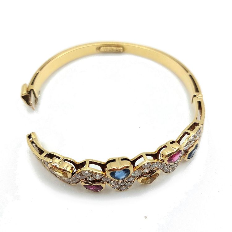 Cristilli diamond and colored sapphire heart-shaped bangle bracelet