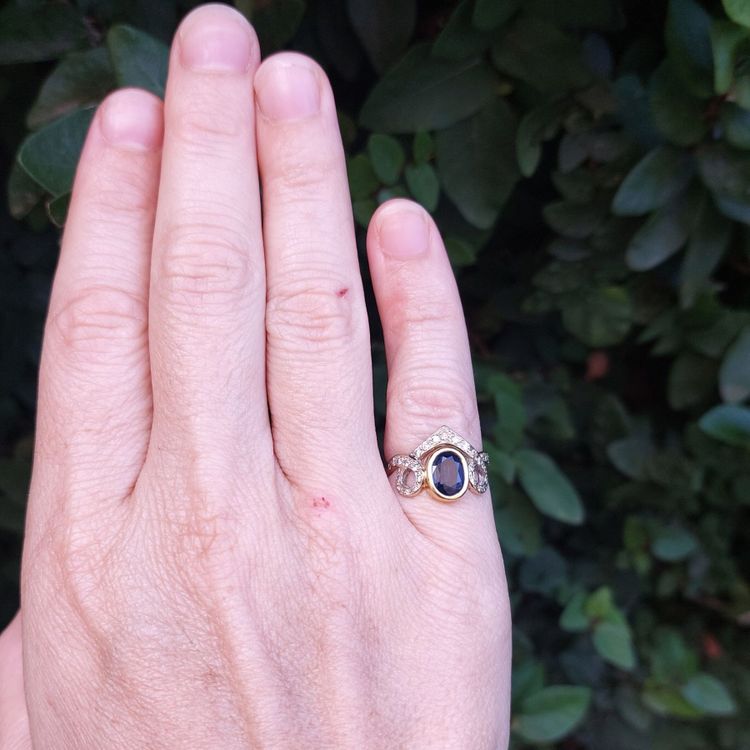 Bague saphir « Diadème » or 18k deux tons et diamants 