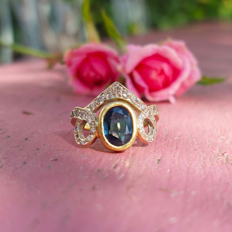 Bague saphir « Diadème » or 18k deux tons et diamants 
