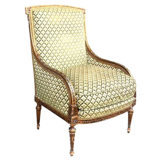 Fauteuil Bergère De Style Louis XVI Dorée Fin XIXème