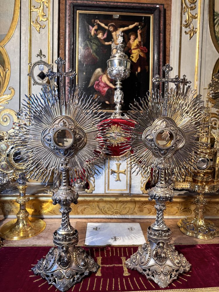 Pair of silver monstrances - Armand Caillat - 19th century