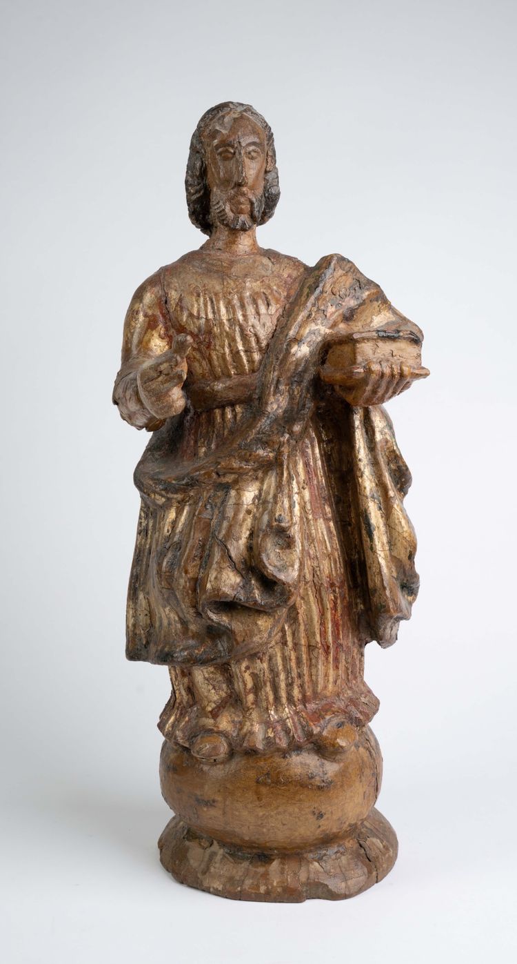 Gilded Wooden Sculpture of Saint Evangelist, 17th Century 