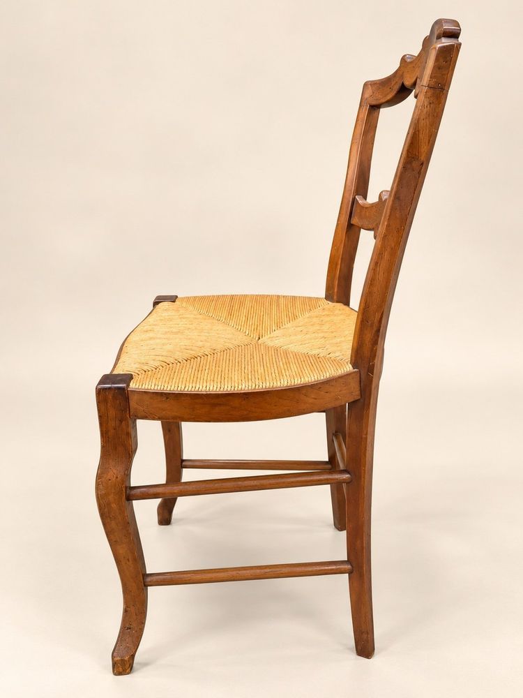 Set of 6 Louis-Philippe chairs — Carved backrests — Rush woven seats
