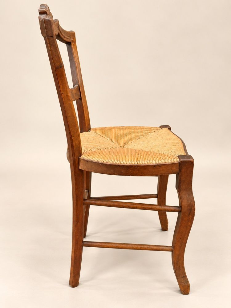 Set of 6 Louis-Philippe chairs — Carved backrests — Rush woven seats