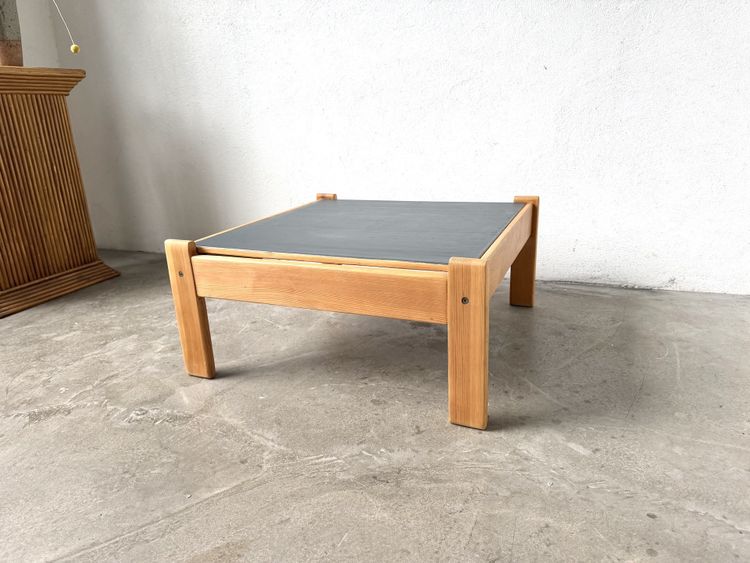 Modernist coffee table made of solid pine with a reversible top, from the 1970s