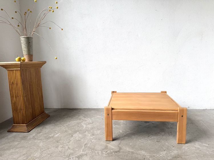 Modernist coffee table made of solid pine with a reversible top, from the 1970s