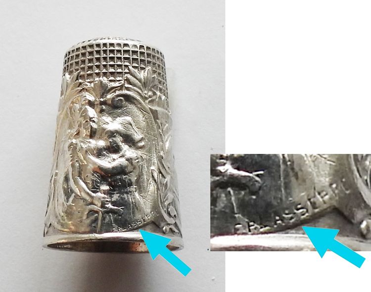Solid silver thimble, "The Thimble of Victory," early 20th century, signed Lasserre