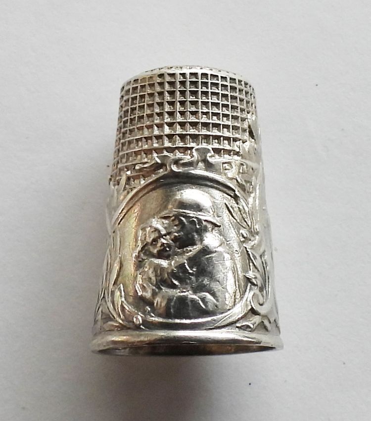 Solid silver thimble, "The Thimble of Victory," early 20th century, signed Lasserre