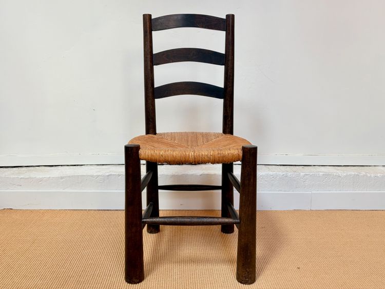 SET OF 4 BRUTALIST SOLID WOOD CHAIRS BY GEORGES ROBERT, CIRCA 1950.