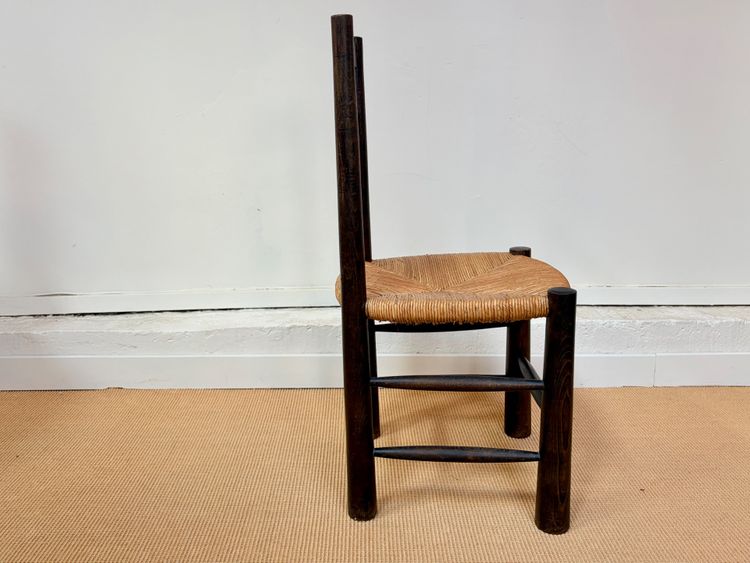 SET OF 4 BRUTALIST SOLID WOOD CHAIRS BY GEORGES ROBERT, CIRCA 1950.