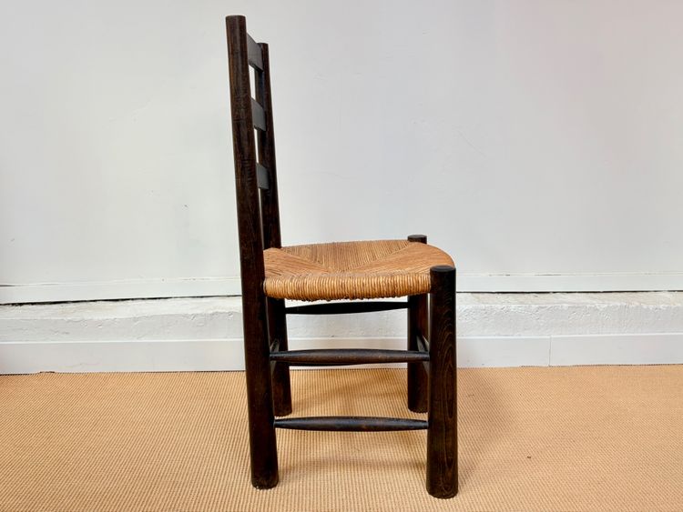 SET OF 4 BRUTALIST SOLID WOOD CHAIRS BY GEORGES ROBERT, CIRCA 1950.