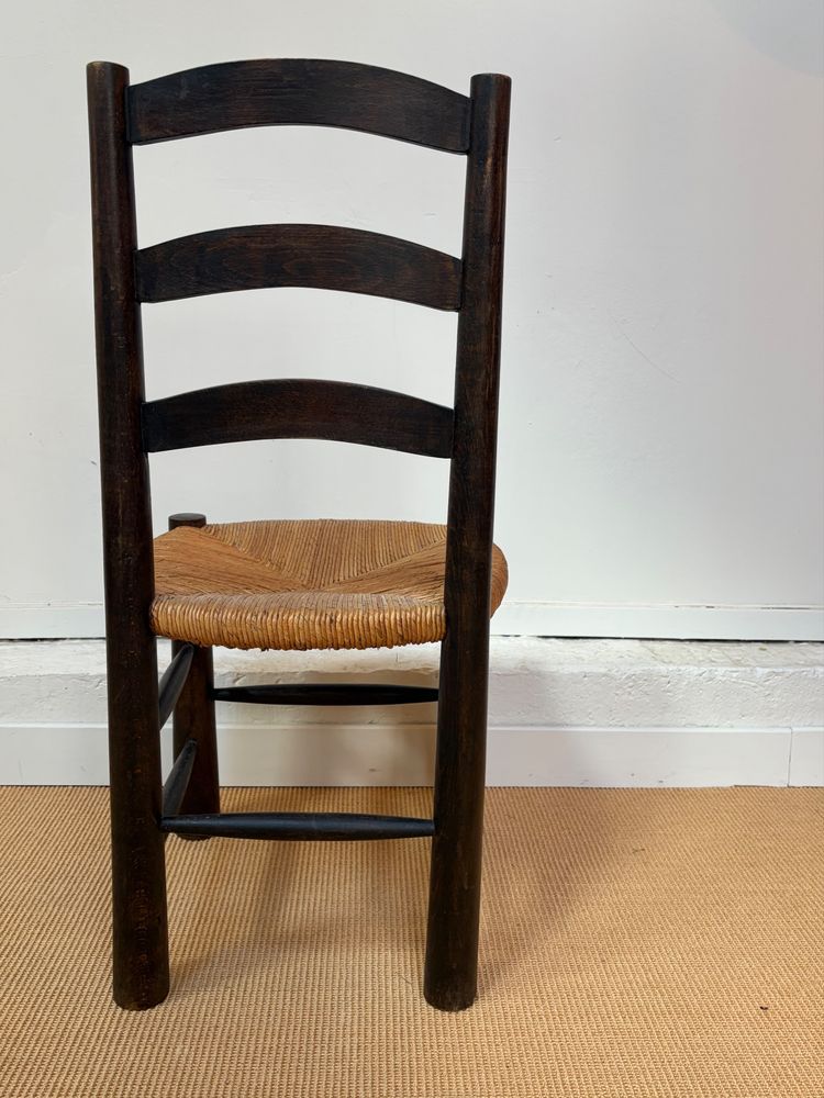 SET OF 4 BRUTALIST SOLID WOOD CHAIRS BY GEORGES ROBERT, CIRCA 1950.