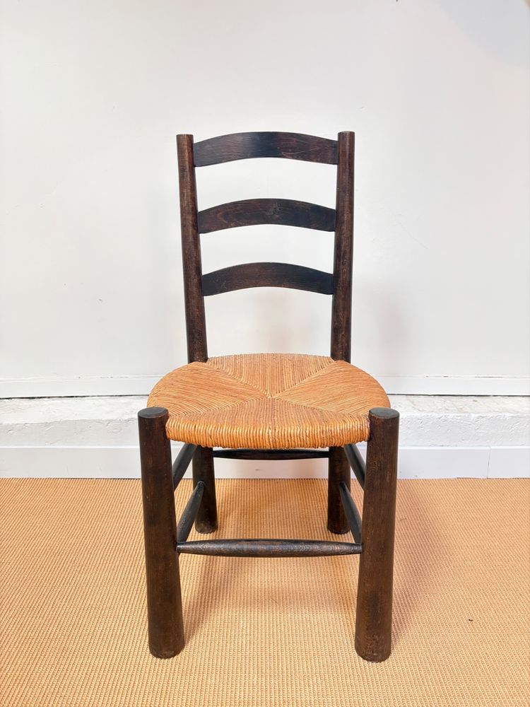 SET OF 4 BRUTALIST SOLID WOOD CHAIRS BY GEORGES ROBERT, CIRCA 1950.