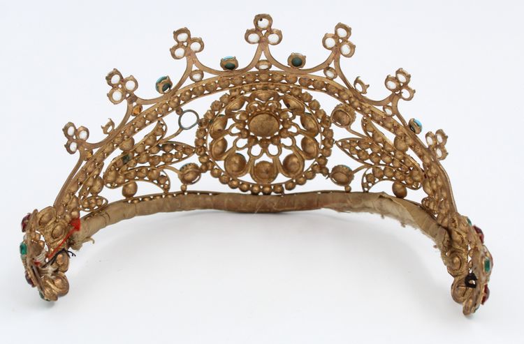 19th-century gilt brass tiara with rhinestones 