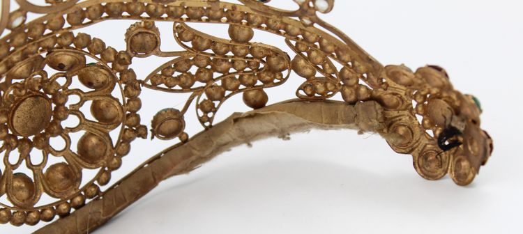 19th-century gilt brass tiara with rhinestones 