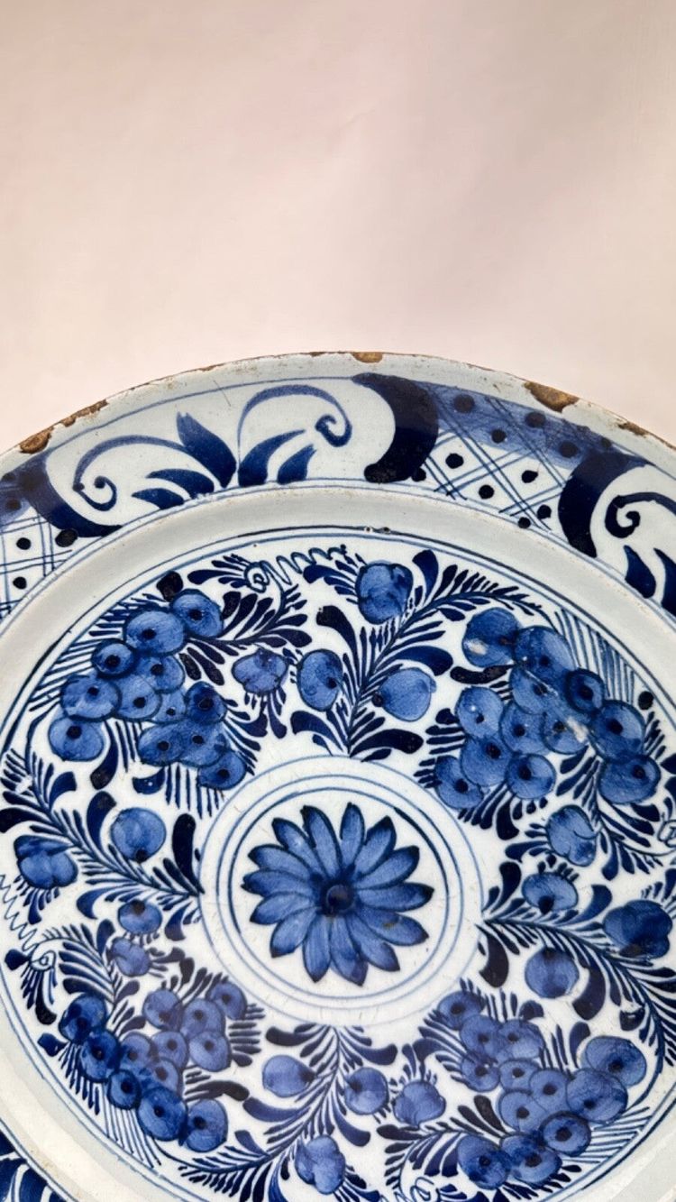 Large 18th-Century Delft Earthenware Plate, 35 cm