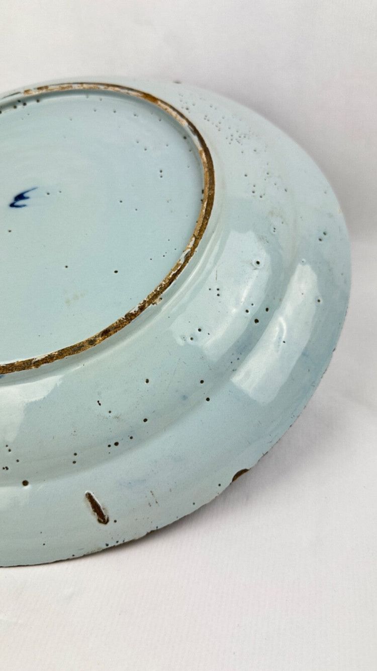 Large 18th-Century Delft Earthenware Plate, 35 cm