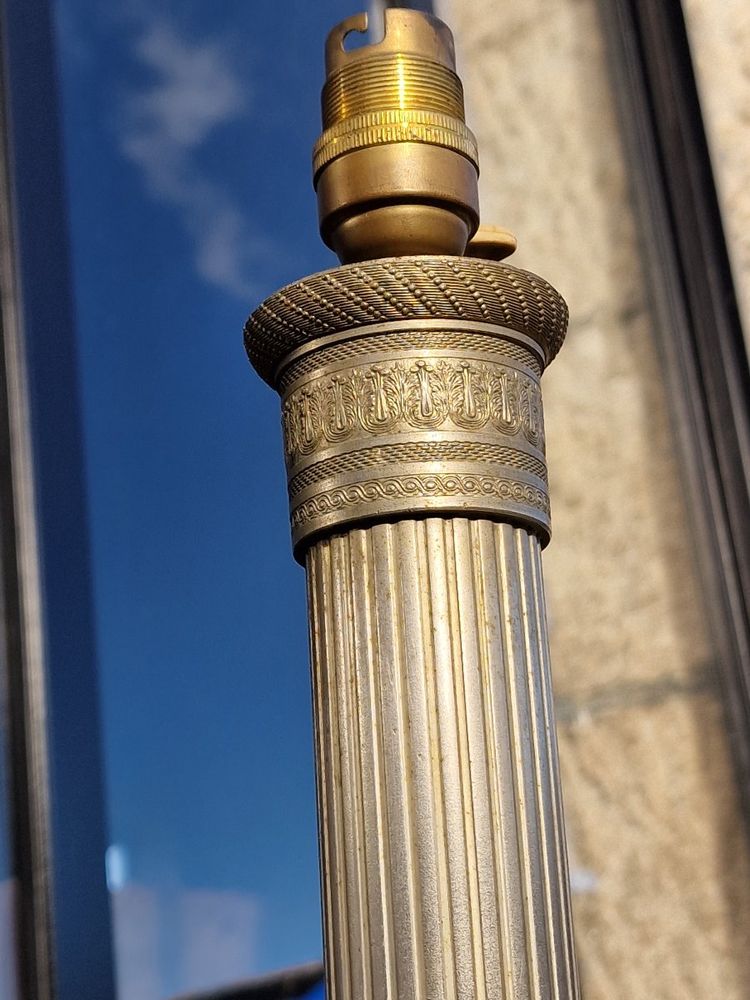 Neoclassical silver-plated bronze lamp base, Empire style, Charles, 1950