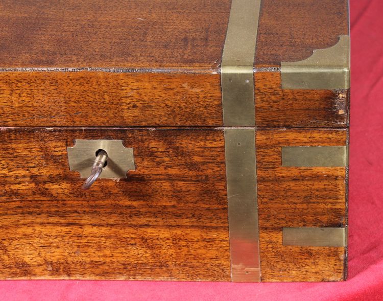 Solid Walnut Campaign Writing Slope With Secret Compartment, 19th Century