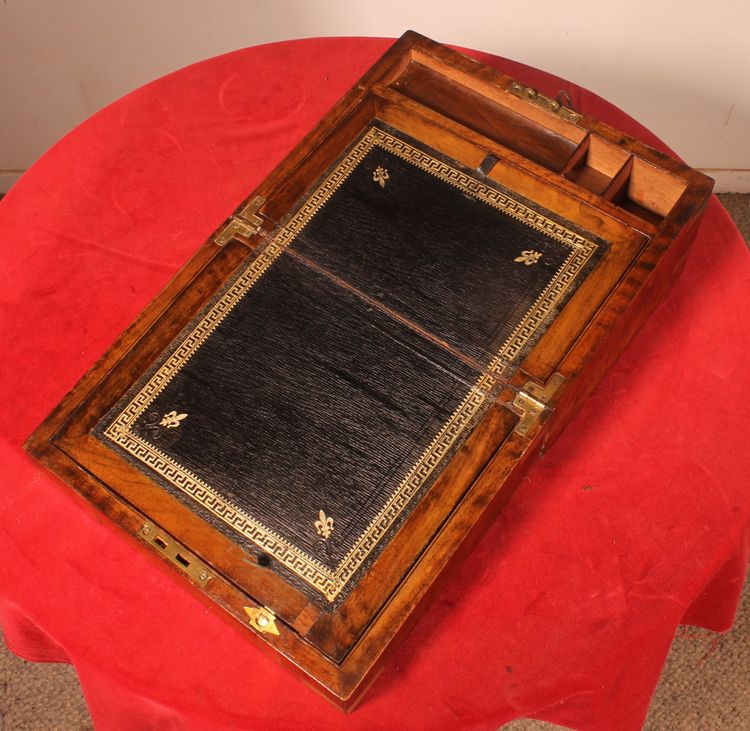 Solid Walnut Campaign Writing Slope With Secret Compartment, 19th Century