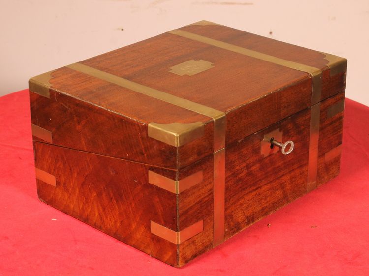 Solid Walnut Campaign Writing Slope With Secret Compartment, 19th Century