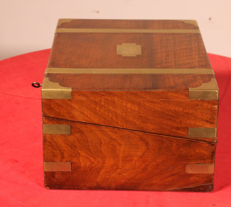 Solid Walnut Campaign Writing Slope With Secret Compartment, 19th Century