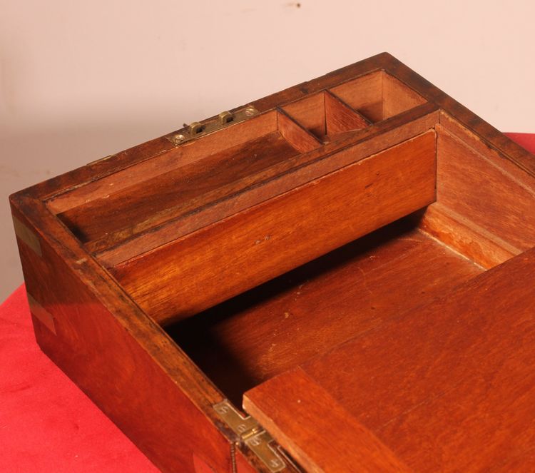 Solid Walnut Campaign Writing Slope With Secret Compartment, 19th Century