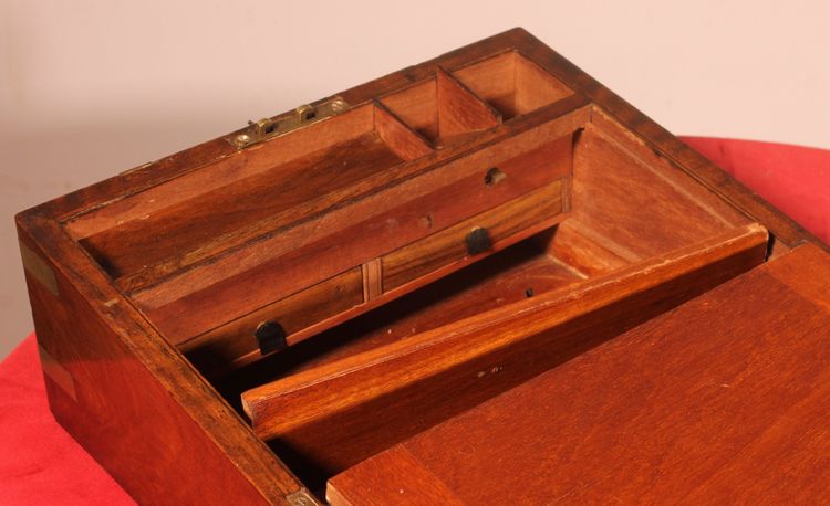 Solid Walnut Campaign Writing Slope With Secret Compartment, 19th Century