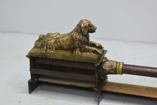 Pair Of Bronze Andirons With Nineteenth Hunting Dogs