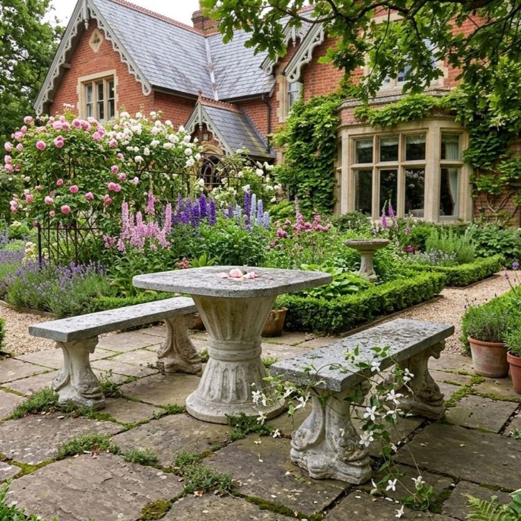 Garten-Set mit Tisch und zwei Bänken