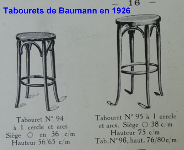 Two BAUMANN stools, wooden seats, bar stools, circa 1930