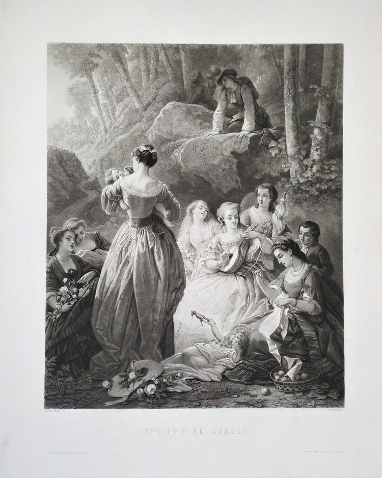 Etching Grétry In Italy Engraving After Faustin Besson, 19th C Old Print