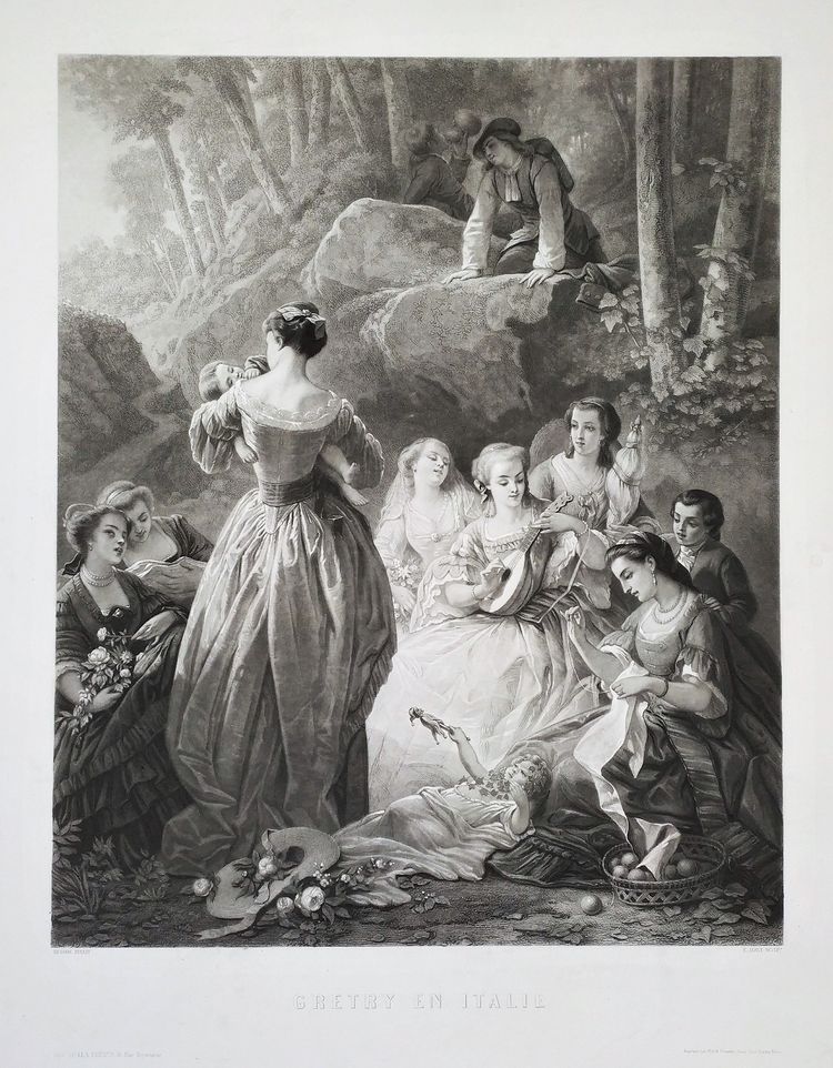 Etching Grétry In Italy Engraving After Faustin Besson, 19th C Old Print
