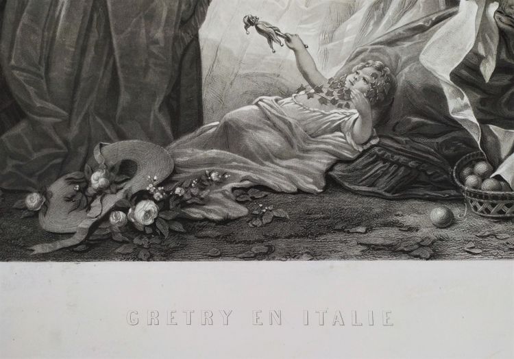 Etching Grétry In Italy Engraving After Faustin Besson, 19th C Old Print