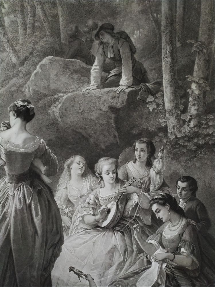 Etching Grétry In Italy Engraving After Faustin Besson, 19th C Old Print