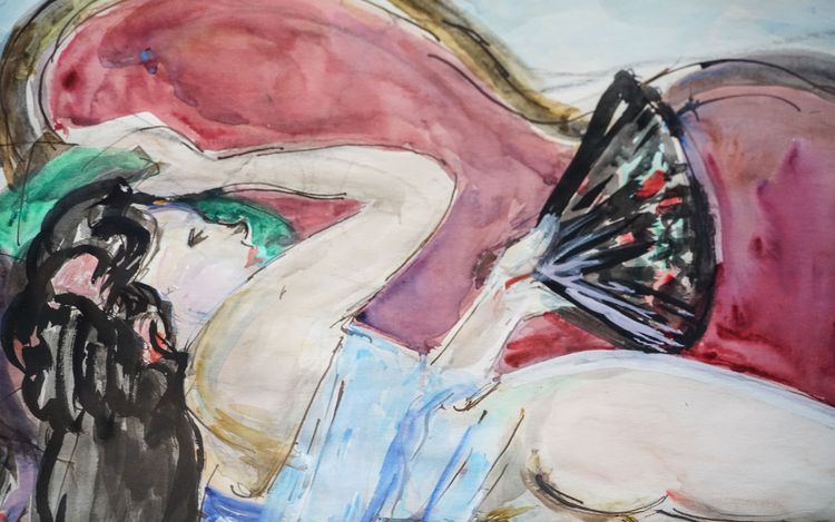 André PLANSON,  Nudo disteso con il ventaglio