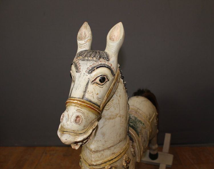 Cheval à Bascule en Bois Sculpté Polychrome début XXe
