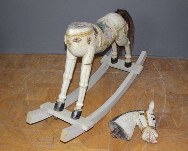 Cheval à Bascule en Bois Sculpté Polychrome début XXe