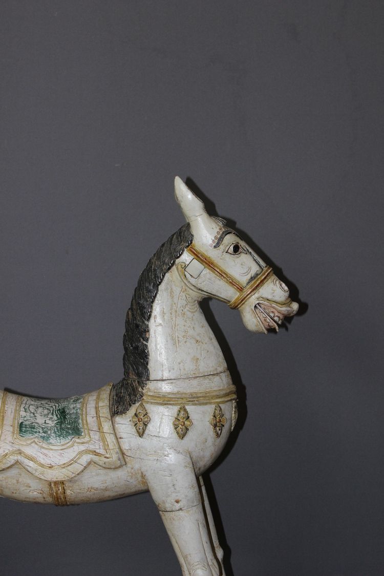 Cheval à Bascule en Bois Sculpté Polychrome début XXe